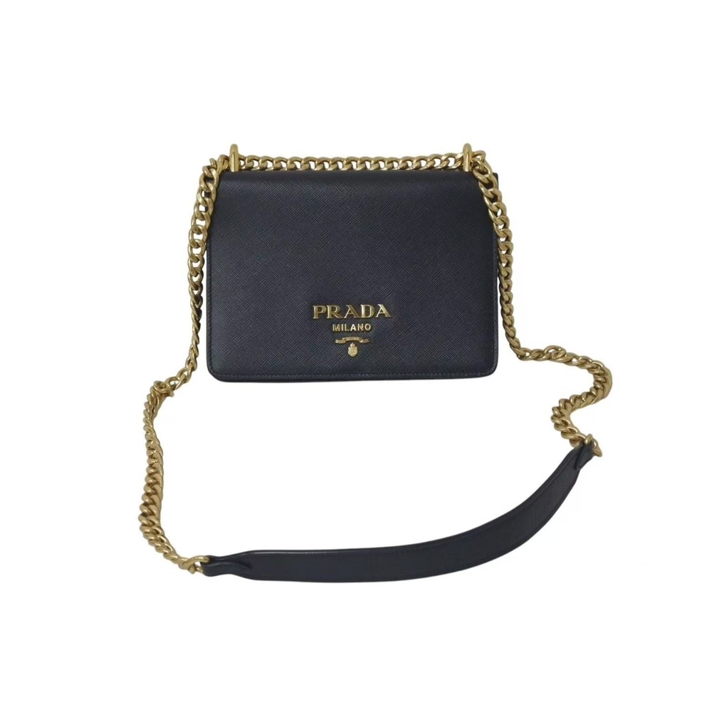 Prada Saffiano chain shoulder bag black leather